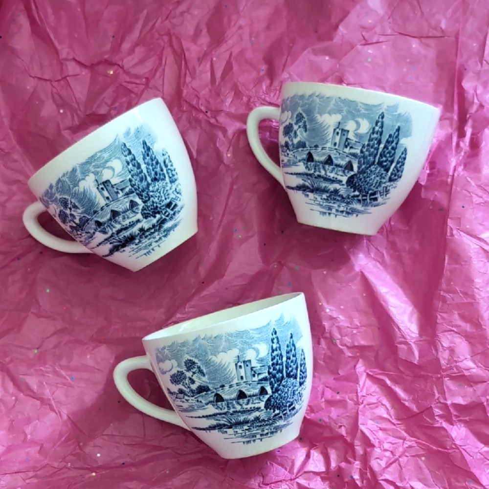 Vintage Ceramic cups “Countryside”, Wedgewood & Co Ltd, Enoch Wedgewood Set Of 3